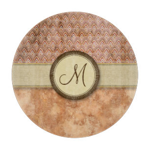 Peach Tan Feather Pattern mit Monogramm Schneidebrett
