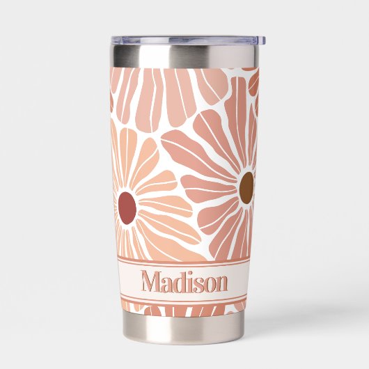 Peach Terracotta Boho Blume Muster Monogram Thermobecher (Links)