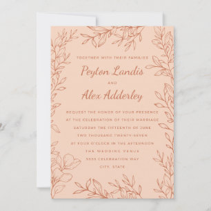 Peach Terracotta Botanische Linie Art Hochzeit Einladung