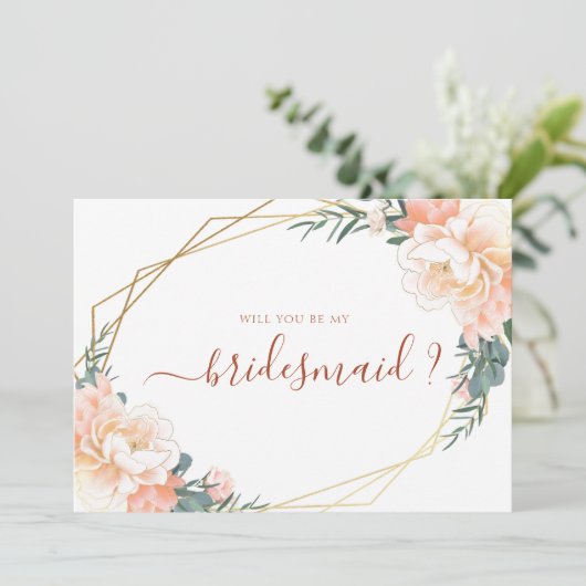 Peach Terracotta Gold werden Sie meine Bridesmaid Einladung (Stehend Vorderseite)