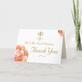 Peach Terracotta Rose Katholische Hochzeit Dankeskarte