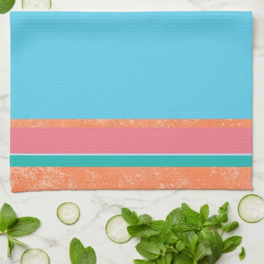 Peach Texture with Coral and Aquamarin Stripes Geschirrtuch (Gefaltet)