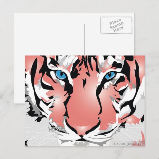 PEACH TIGER POSTCARD POSTKARTE (Vorne/Hinten)