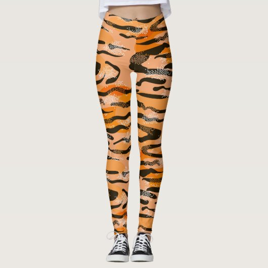 Peach Tiger Stripe Muster Leggings (Vorderseite)