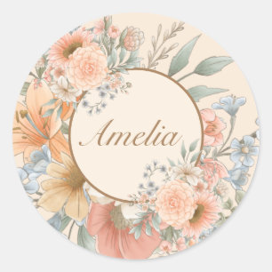 Peach Tone Watercolor Sommergarten Blume Runder Aufkleber