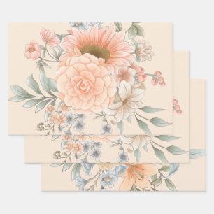 Peach Tone Watercolor Sommergarten Florenz Geschenkpapier Set