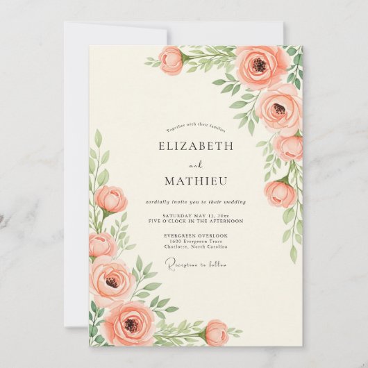 Peach Tranquil Spring Wedding Einladung (Vorderseite)