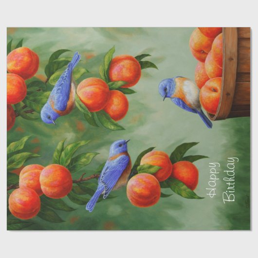 Peach Tree and Western Bluebirds Geschenkpapier (Flach)