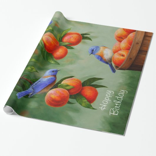 Peach Tree and Western Bluebirds Geschenkpapier (Ungerollt)
