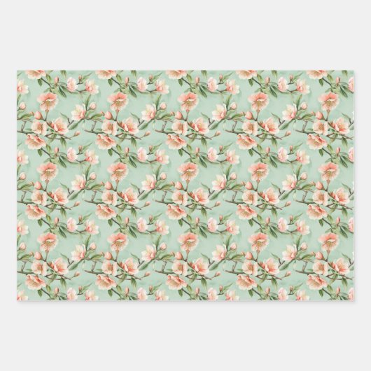 Peach Tree Blume Blumenblätter Botanisches Blossom Geschenkpapier Set (Vorderseite 2)