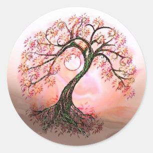 Peach Tree of Life Moon Aufkleber