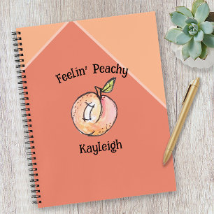Peach Trendy Frucht Name Modern Niedlich Kitschy F Notizblock