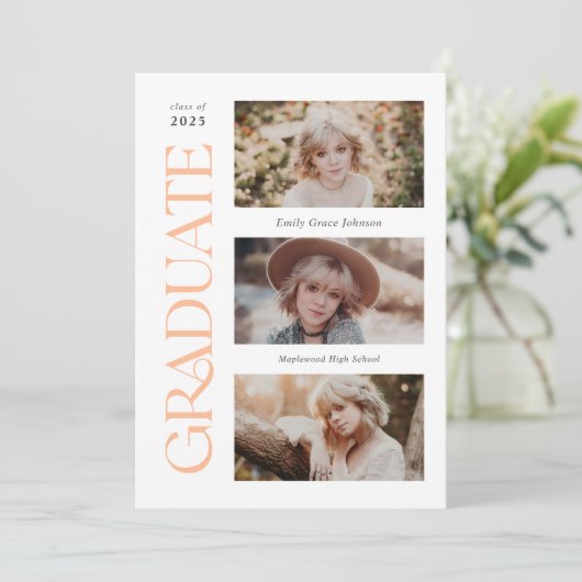 Peach Trendy Serif Multiple Foto Abschluss Ankündigung (Stehend Vorderseite)