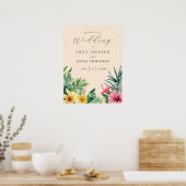 Peach Tropical Blume Begrüßungszeichen Poster (Küche)