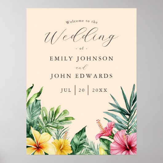 Peach Tropical Blume Begrüßungszeichen Poster (Vorne)