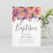 Peach Tropical Blume Boy Girl Taufe einladen Einladung (Stehend Vorderseite)
