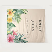 Peach Tropical Blume Hochzeiten Foto Hintergrund Wandteppich (Vorderseite (Horizontal))