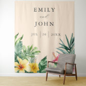 Peach Tropical Blume Hochzeiten Foto Hintergrund Wandteppich (Beispiel)