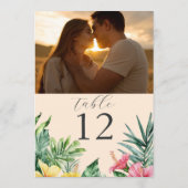 Peach Tropical Floral Foto Tischnummer (Rückseite)