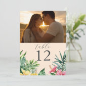 Peach Tropical Floral Foto Tischnummer (Stehend Vorderseite)