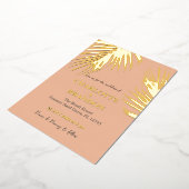 Peach Tropical Palm Leaf Wedding Gold Folieneinladung (Gedreht)