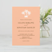 Peach Tropical Palm Tree Minimalistische Hochzeit Einladung (Stehend Vorderseite)
