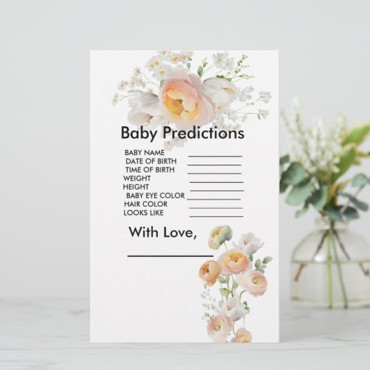 Peach Tulip Blooms Baby Shower Predictions Spiel (Stehend Vorderseite)