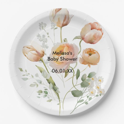 Peach Tulip Blume Personalisieren Sie Party Paper Pappteller (Vorderseite)