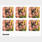 Peach Tulip Monogramm Design Quadratischer Aufkleber (Blatt)