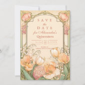Peach Tulip Quinceañera Celebration Save The Date (Vorderseite)