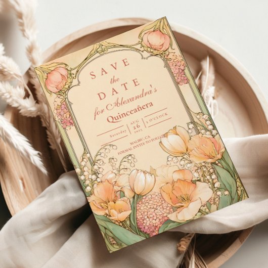 Peach Tulip Quinceañera Celebration Save The Date