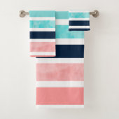 Peach Turquoise Indigo Weiße Streifen Badhandtuch Set (Insitu)