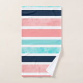 Peach Turquoise Indigo Weiße Streifen Badhandtuch Set (Handtuch)