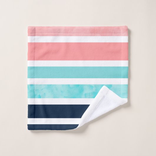 Peach Turquoise Indigo Weiße Streifen Badhandtuch Set (Waschlappen)