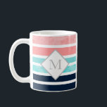 Peach Turquoise Indigo Weiße Streifen Kaffeetasse<br><div class="desc">Gedruckt aus original gestreiftem Bild.</div>