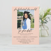 Peach Two Photo Script Graduation Announcement Einladung (Stehend Vorderseite)