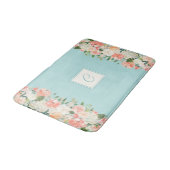 Peach und Aqua Wasserfarbenfloral mit Monogramm Badematte (Schrägansicht)