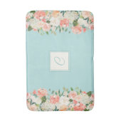 Peach und Aqua Wasserfarbenfloral mit Monogramm Badematte (Vorderseite Vertikal)