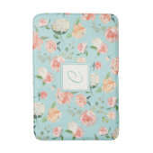 Peach und Aqua Wasserfarbenfloral mit Monogramm Badematte (Vorderseite Vertikal)