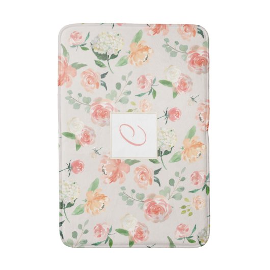 Peach und Beige Blumenmuster mit beliebigen Monogr Badematte (Vorderseite Vertikal)