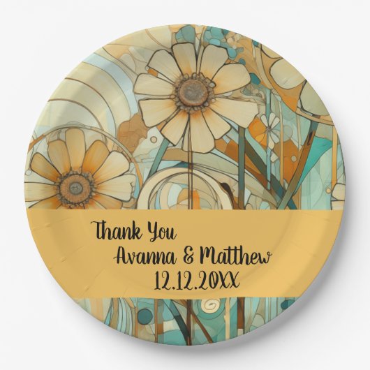 Peach und Beige Floral Abstrakt Pappteller (Vorderseite)