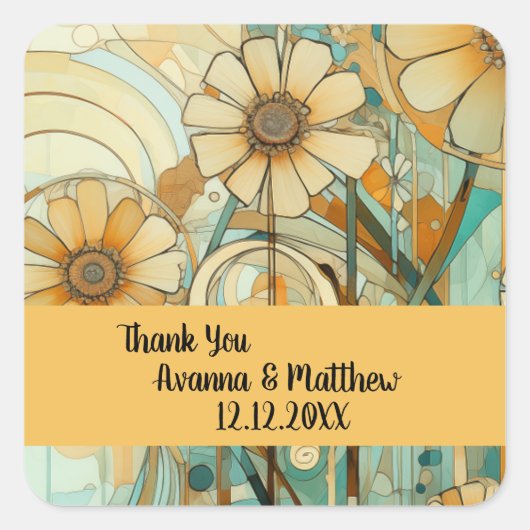 Peach und Beige Floral Abstrakt Quadratischer Aufkleber (Vorderseite)