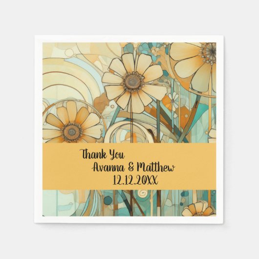 Peach und Beige Floral Abstrakt Serviette (Vorderseite)