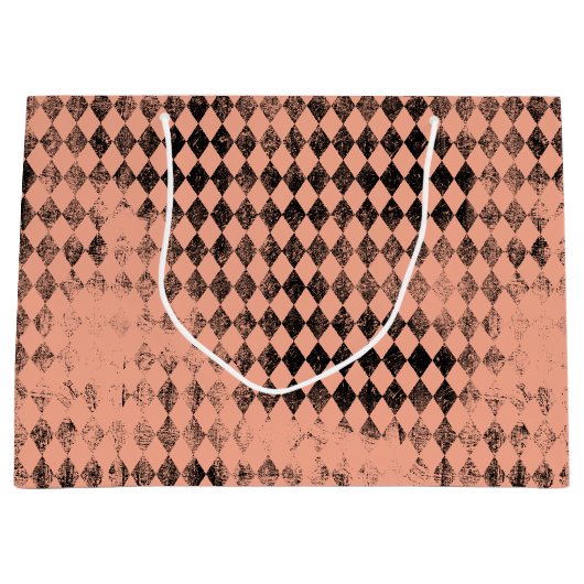 Peach und Black Distressed Harlequin Große Geschenktüte (Vorderseite)