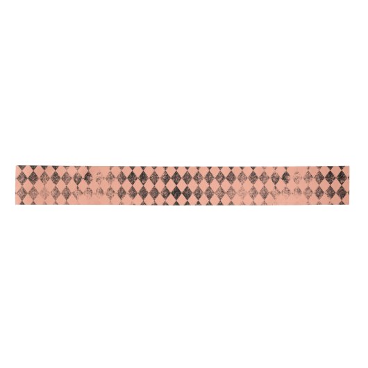 Peach und Black Distressed Harlequin Satinband (Vorderseite)