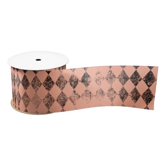 Peach und Black Distressed Harlequin Satinband (Spule)