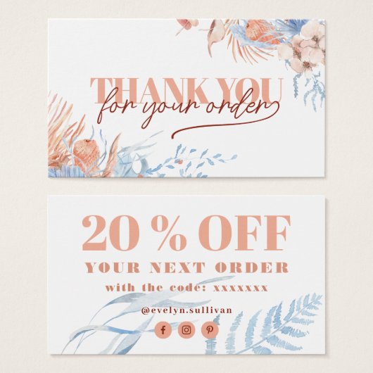 Peach und blau tropischen Dank Ihnen Rabattkarte (Vorne & Hinten)