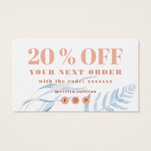 Peach und blau tropischen Dank Ihnen Rabattkarte (Rückseite)