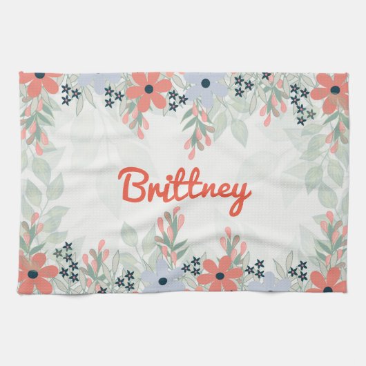 Peach und blue Blume Print Handtuch (Horizontal)