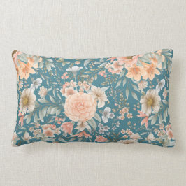 Peach und Blue Floral on Medium Aquamarin Lendenkissen